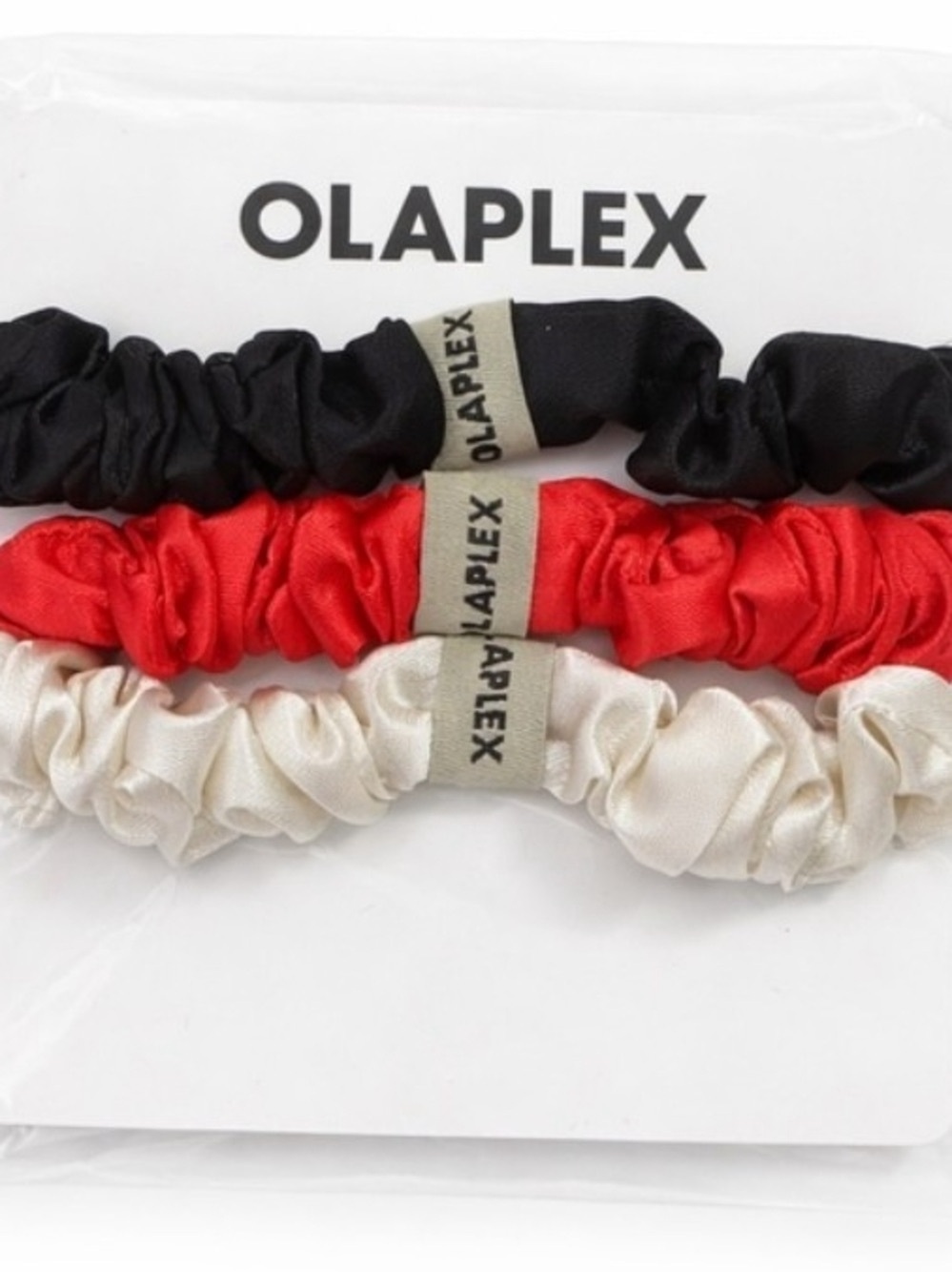 OLAPLEX Satin Hair Scrunchie Trio - Black, Red & Cream - NEW